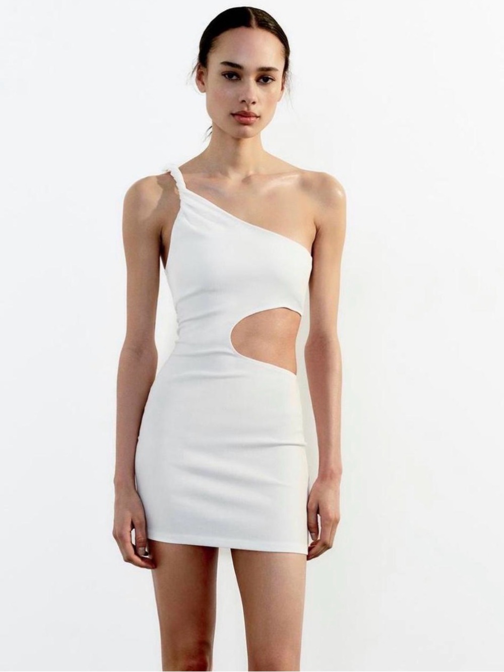 Zara Cream One-Shoulder Cutout Bodycon Mini Dress